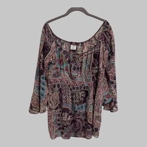 Jordache Y2K Babydoll Fairy Metallic Peasant Festival Semi Shear Boho Top L